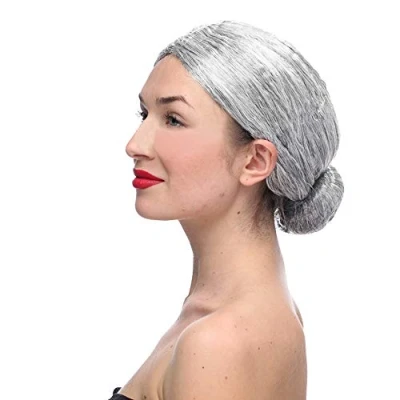 Image of Hair Grandma wig Granny Lady Dress Mother Old Bun Fancy Costume Grey Extension Hanger (Grey, One Size)