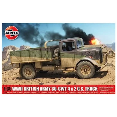 Image of Airfix Model Set A1380 WWII British Army 30 cwt 4x2 GS Truck Kit Plastic Motor Vehicle Building for Adults &amp; Children 8+, Includes Sprues Decals 1:35 Scale