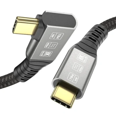 Image of USB C for Thunderbolt 4 Cable 40Gbps 1.2M, Right Angle USB4 Braided 90 Degree, 8K Display, 100W Charging, Compatible with 4/3 USB4/3, MacBook Pro External SSD eGPU 4FT