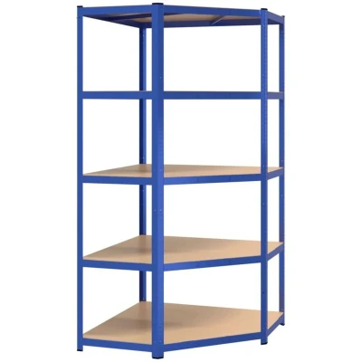 Image of vidaXL 5 Layer Corner Shelf Blue Steel&amp;Engineered Wood