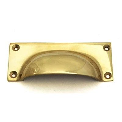 Image of Solid Brass Rectangular Drawer Pull/Cupboard Door Handle (10cm)