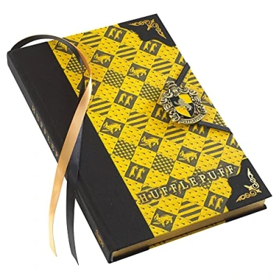 Image of The Noble Collection Harry Potter Hufflepuff Journal 9.75in (25cm) Hardbound Lined with Gilded Edges and Die Cast Enameled Crest Officially Licensed Film Set Movie Props Gifts