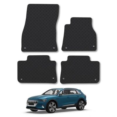 Image of Rubber Car Mats Compatible with Audi E Tron (2019 ) Tailored Fit Floor Set Accessory Black Custom 4 Pieces Clips Anti Slip Backing, Heavy Duty &amp; Waterproof