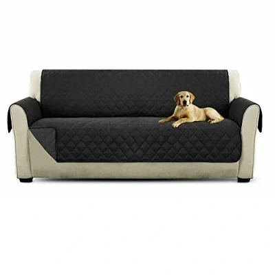 Image of Sofa Couch Cover Pet Dog Kids Mat Furniture Protector Slipcovers Reversible,Couch Shield with Elastic Straps,Anti Slip Foams,Pet Kids,Children,Dogs (Black 3 Seater Sofa)