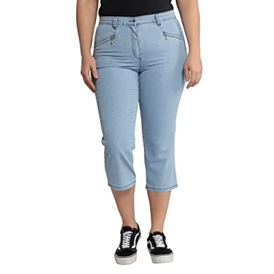 Image of Ulla Popken Women&#039;s Jeans Mony Wadenlang Trouser, Lightly Bleached, 32W / 32L