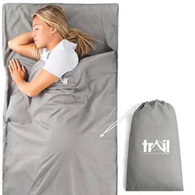 Image of Trail Sleeping Bag Liner Camping Travel Sheet Single Envelope Shape with Pillow Slot and (220cm x 80cm)