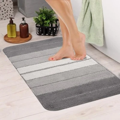 Image of ASAB Non Slip Microfibre Bath Mat 80x50cm Machine Washable Bathroom Soft and Comfortable Rug TPR Backing Shower Water Absorbent Floor Quick Dry Lightweight Portable Grey