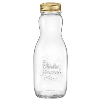 Image of 3x 1L Quattro Stagioni Glass Juice Bottles with Screw Top Lid By Bormioli Rocco
