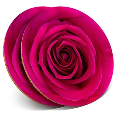 Image of 2 x Round Coasters Hot Pink Fuchsia Rose Flower Cork Backed Home Kitchen Accessory Tea Coffee Mug Mat #21702