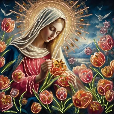 Image of Fiorky Virgin Mary Diamond Art Painting Kits for Adults, 5D DIY Partial Special Shaped Drill Kit The with Diamonds Pictures Gem Crafts