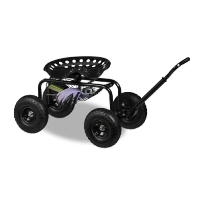Image of Relaxdays Rolling Garden Seat, Height Adjustable, 150 kg Capacity, Storage for Tools, Steel, Pneumatic Tyres, Black, Nylon, 20 x 28 9 cm