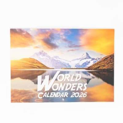 Image of evelay 2025 A4 Wonders of the World Calendar Month to View A3 When Open Wall Family Planner Home Office Organiser Made in UK