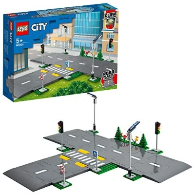 Image of LEGO 60304 City Road Plates Building Toys, Set with Traffic Lights, Trees &amp; Glow in the Dark Bricks, Gifts for 5 Plus Year Old Kids, Boys Girls