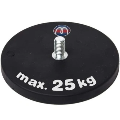 Image of 2 x rubber coated Neodymium magnet Ø 66 mm threaded rod/stud (M8) holds approx. 25 kg pieces system with Anti slip jacket