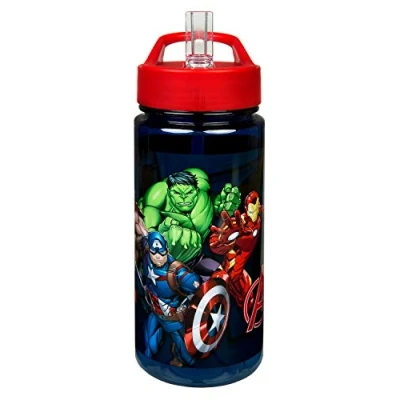 Image of Scooli AVER9913 Aero Plastic Drinking Bottle with Integrated Straw and Nozzle, Marvels The Avengers, BPA Phthalate Approx. 500 ml.