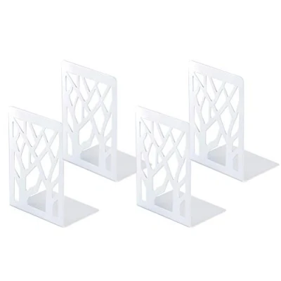 Image of Book Ends, Bookends Heavy Duty, INNÔPLUS End Holder for Shelves, Metal Bookend Office and School, Decorative Tree Unique Design Stopper Gift, Binder Dividers white 2 pair