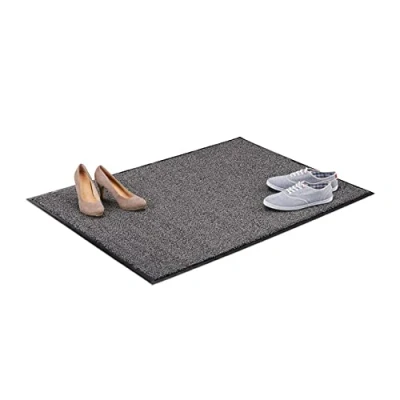 Image of Relaxdays Grey Dirt Trapping Mat, Indoor Doormat, Large Catcher, Thin Door 90x120 cm, Black