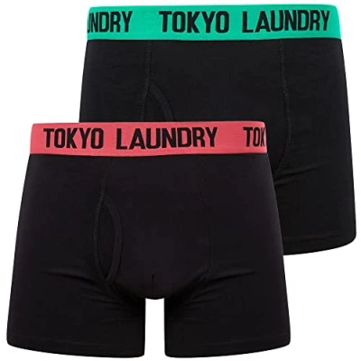 Image of Tokyo Laundry Men&#039;s Southey (2 Pack) Black Boxer Shorts Set Raspberry/Mint M