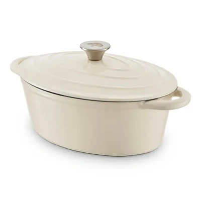 Image of Barbary &amp; Oak 29cm Oval Casserole Cast Iron Camembert Cream