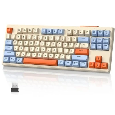 Image of MAMBASNAKE M87 TKL 87 Keys Dual Mode Wireless Gaming Keyboard, Bluetooth/2.4Ghz, PBT Keycap, 4000mAh Rechargeable Battery, Mixed Color Rainbow Backlit Keyboard with Mechanical Feeling Blueberries