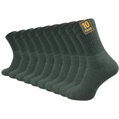 Image of GAWILO Army and hunting socks for men women (10 pairs) work with reinforced terry cloth foot leisure comfort waistband, Green, 43 46