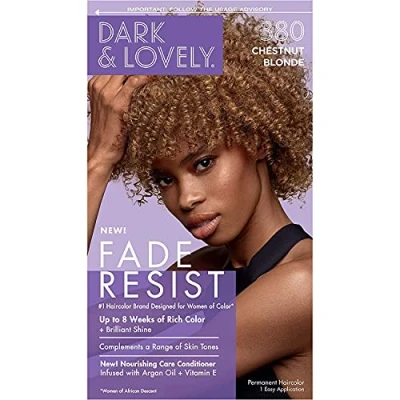 Image of Dark and Lovely Fade Resist Permanent Hair Colour Dye Up To 100 Percent Gray Coverage Brilliant Shine (Chestnut Blonde 380)