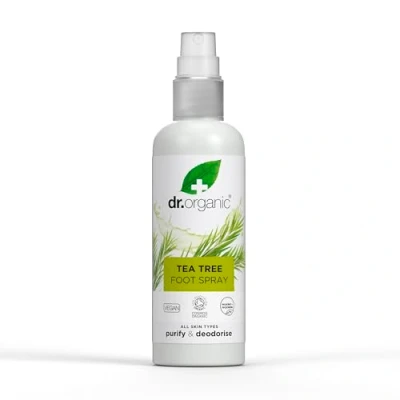 Image of Dr Organic Tea Tree Foot Spray, Deodorising, Purifying, Quick Drying, Aluminium Free, with Natural Peppermint Oil, Vegan, Cruelty Paraben &amp; SLS Certified Organic, 100ml