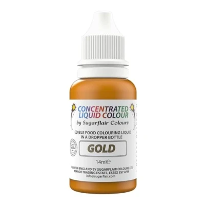 Image of Sugarflair Gold Liquid Food Colouring Droplet For Painting By Mixing With Rejuvenator Spirit 14ml