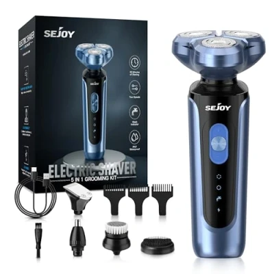 Image of Sejoy Electric Razor for Men face, Shavers pubic Hair and Beard, 5 in 1 Dry Wet Waterproof Rotary Men&#039;s Face Shaver Razors, Cordless USB Rechargeable Shaving