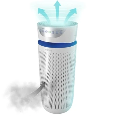 Image of HoMedics TotalClean 5 in 1 Tower Air Purifier with UV C, HEPA &amp; Carbon Filters, Removes Allergens, Pet Dander, Smoke, Cooking, Mould Spores Germs, Ionizer Releases Negative Ions Large, White