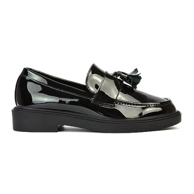 Image of Womens Low Heel Slip On Loafers Ladies Tassel Black Casual Cushioned Insole Flexible Office Work School Patent Pumps Shoes Size 5