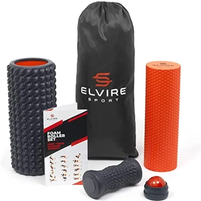 Image of ELVIRE Foam Roller Set 5 in 1 Deep Tissue Massage Roller, Back Ball, Foot for Muscles Trigger Points Relieves Pain: Back, Foot, Legs, Neck Exercise Yoga &amp; Physio