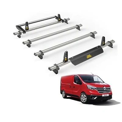 Image of Van Guard Roof Rack for Renault Trafic (2014+) 4 Bars + Rear Ladder Roller [Only Suitable Standard Models with Twin Doors] Ulti Bar VG315 4/VGR 01