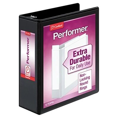 Image of Cardinal 3 Ring Binder, Binders for School and Office, Durable Inch Performer ClearVue Round Rings, 625 Sheet Capacity, Customizable Covers, PVC Free, Black (67525)