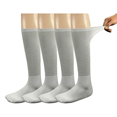 Image of Yomandamor Men&#039;s Bamboo Seamless Diabetic Socks Over the Calf Loose Top White Black Socks,4 Pairs