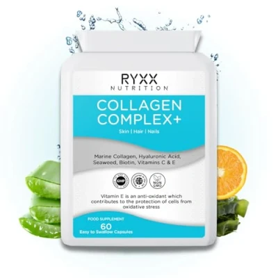 Image of Collagen Complex + Supplements for Women &amp; Men Contains Marine Collagen, Hyaluronic Acid, Seaweed, Biotin, Vitamin C E 60 Capsules Made in The UK by RYXX