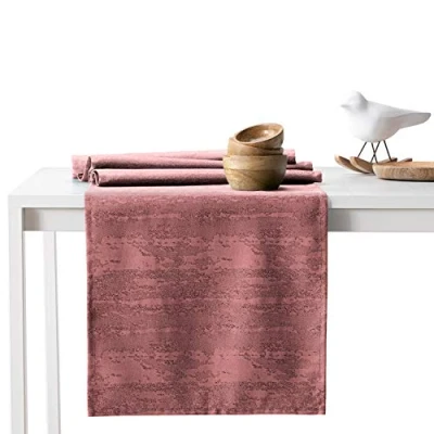Image of AmeliaHome Table Runner 40 x 140 cm Lotus Effect Water Repellent Snakeskin Pattern Dusky Pink Vesta