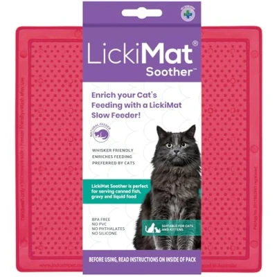 Image of LickiMat Classic Soother Cat Slow Feeders Lick Mat, Boredom Anxiety Reducer; Perfect for Food, Treats, Yogurt, or Peanut Butter. Fun Alternative to a Feed Bowl Dish, Pink
