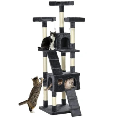 Image of PawHut Cat Tree for Indoor Cats, 173cm Tower Scratching Post Tall Climbing Tower, Activity Centre House Charcoal Grey