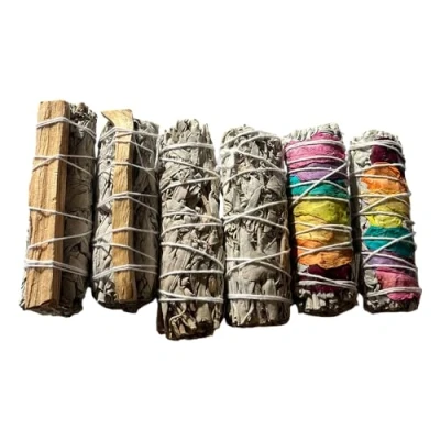 Image of 2x White Sage 4&quot; Smudge Sticks, Palo Santo Chakra Petals Sticks
