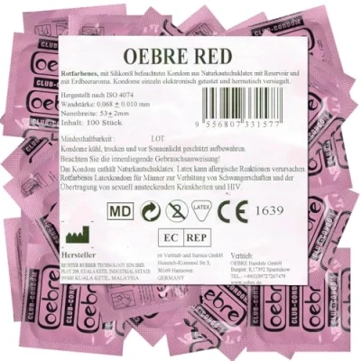 Image of Oebre red 100 Strong Club Condoms, Coloured and with Strawberry Flavour