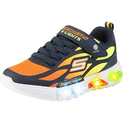 Image of Skechers Boy&#039;s Flex glow Dezlom Sneaker, Navy Synthetic Textile Orange Yellow Trim, 13 UK
