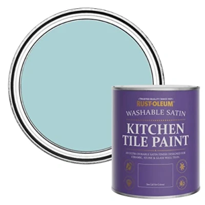 Image of Rust Oleum Blue water resistant Kitchen Tile Paint in Satin Finish Little Cyclades 750ml