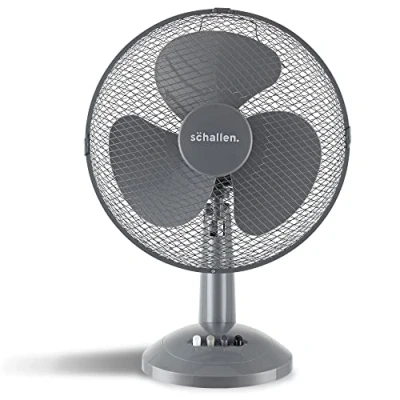 Image of Schallen Home &amp; Office Electric 12&quot; 3 Speed Tilt Oscillating Worktop Desk Table Air Cooling Fan (Grey)