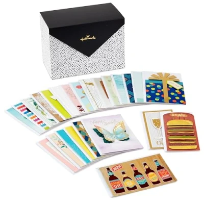 Image of Hallmark Pack of 24 Handmade Assorted Boxed Greeting Cards, Painted Dots—Birthday Baby Shower Wedding Sympathy Thinking You Thank Cards