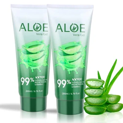 Image of ASYBO 200 ML Aloe Vera Gel 99% Organic Pure Hydrating Face &amp; Body Moisturizer, Natural Cream for Dry Skin, Sunburn, Acne, Soothing Moisturizing (2 Pack)