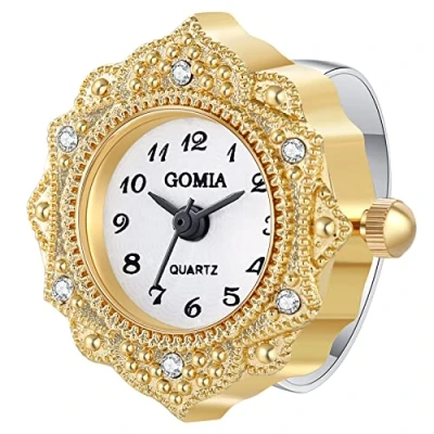 Image of JewelryWe Novelty Finger Watch Classic Gold Silver Plated Round Dial Quartz Rings Adjustable Rhinetsone Ring Watch, for Mothers Day