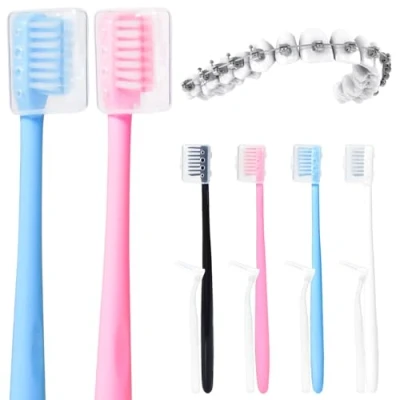 Image of Y Kelin V Shaped Orthodontic Toothbrush for Braces Brackets 4 Count (Pack of 1) Soft Bristle with Inter Dental Brush