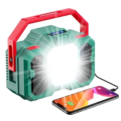 Image of HYCHIKA Mobile LED Battery Work Light with Bluetooth Speaker (LED Construction Spotlight 8000mAh Power Bank Function incl. Charging Cable, Rechargeable Lamp Luminance 1500lm)