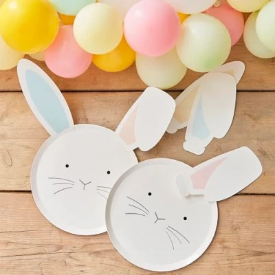 Image of Ginger Ray Easter Bunny Paper Party Plates with Interchangeable Pastel Ears 8 Pack